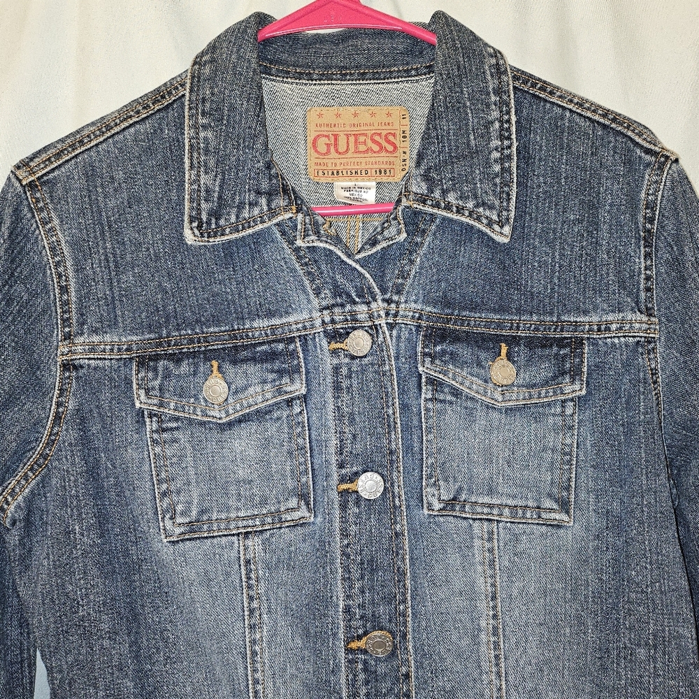 Guess Womens Blue Denim Jean Jacket Vintage 90’s, Size L - Picture 2 of 9